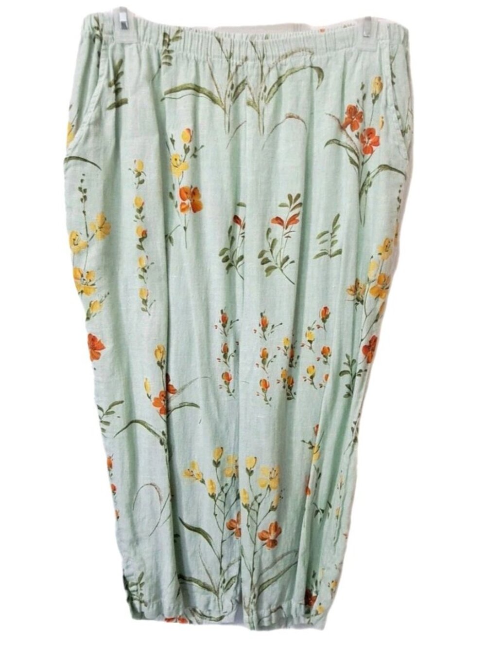 Cotton Connection L  Floral Linen Pull-On Elastic Waist Pants 21" Inseam Beach